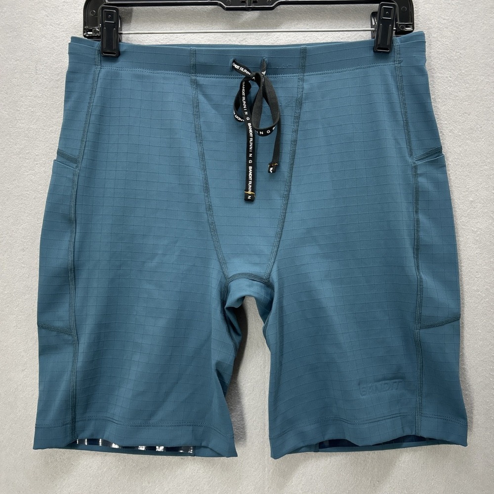 Bandit Gridlock Running Men's 1/2 Tights Shorts Size Large Blue Green Pockets